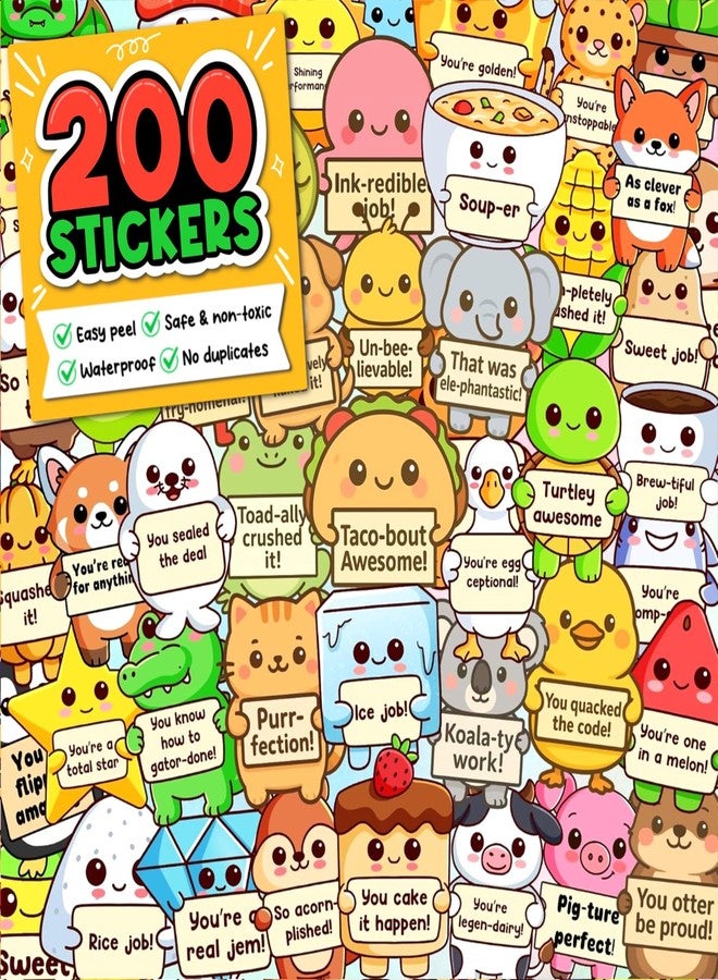 Debinolo 200PCS Punny Affirmation Stickers for Adult and Kids - Positive Animal, Fruit, Cute Sticker Pack Cute Inspirational for Water Bottles, Laptops, Phones, Motivational Quote Classroom - Image 1